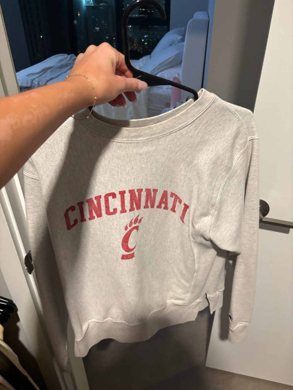 Cincinnati Crewneck Sweatshirt - Light Gray with Red Logo